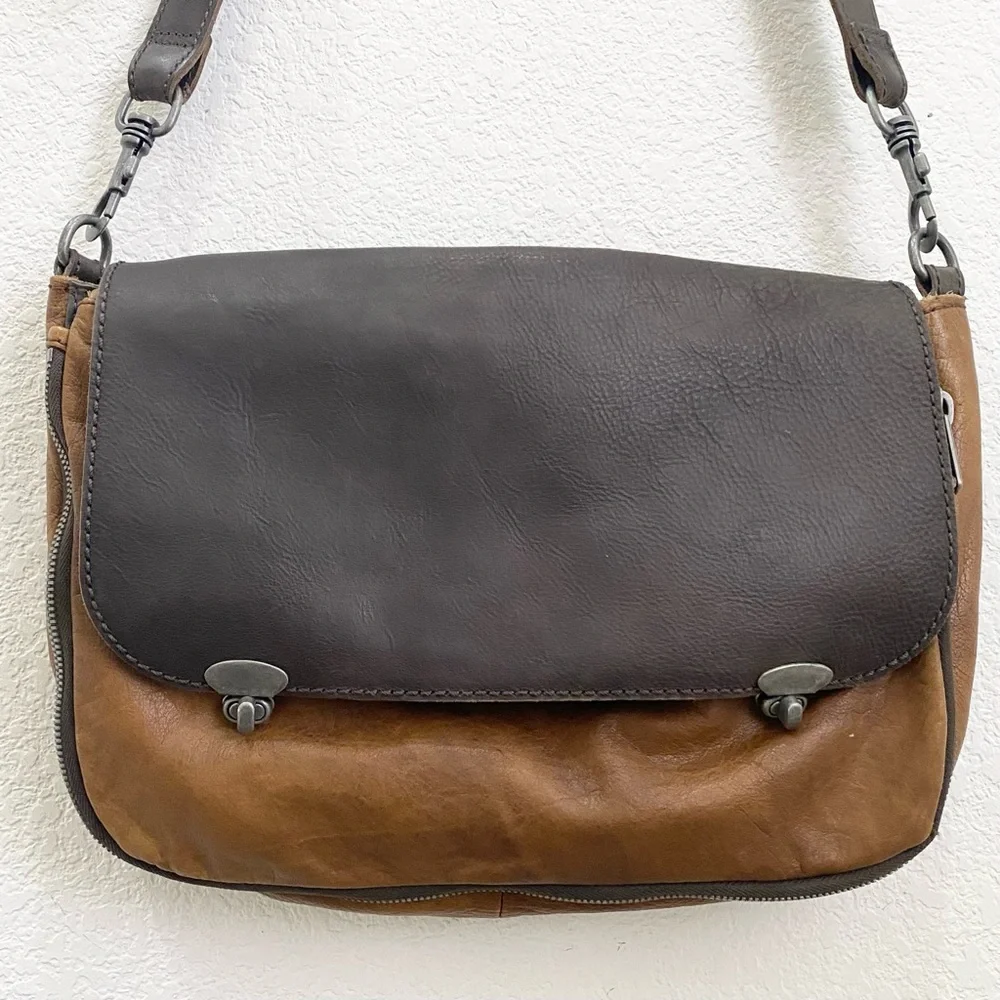 LIEBESKIND Berlin “Olivia” Two-tone Brown/Gray Flap Messenger Bag